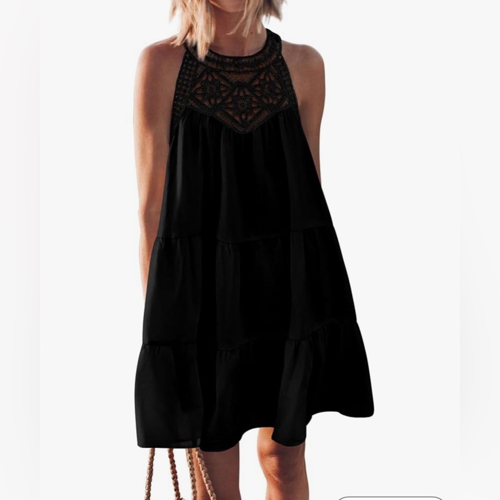 Black Crochet Top Mini Dress